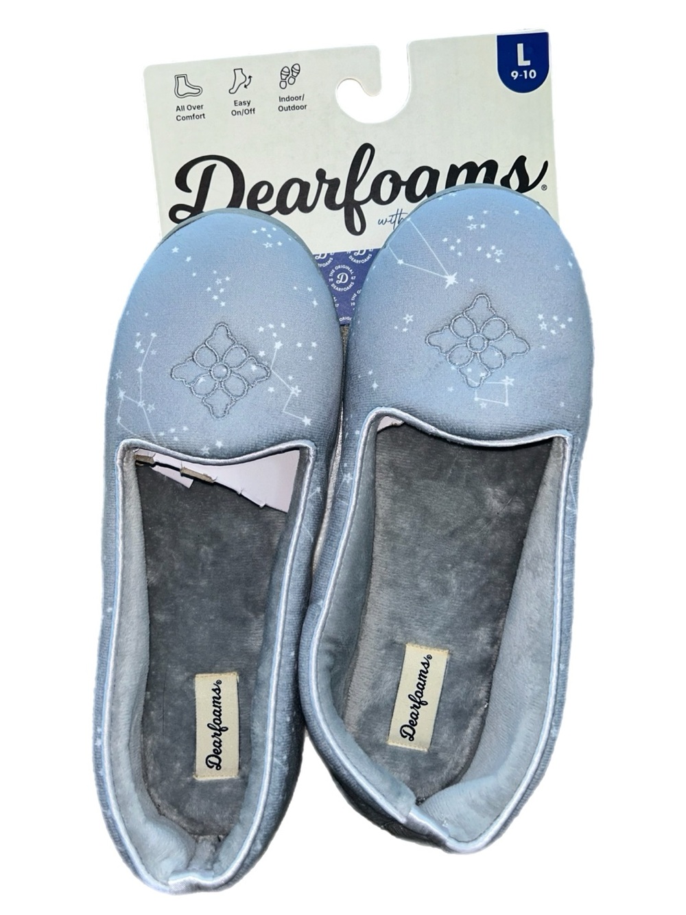 Dearfoams Womens Light Gray Star Constellation Slip-On Slippers